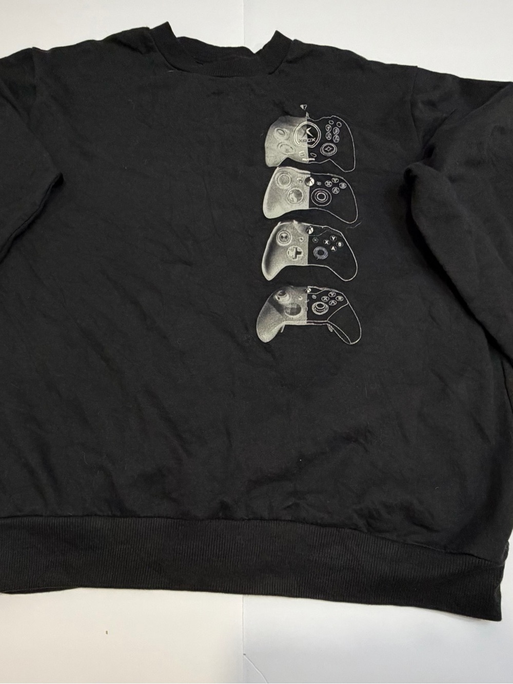 Black Crewneck Sweatshirt with Monochrome Controller Graphic